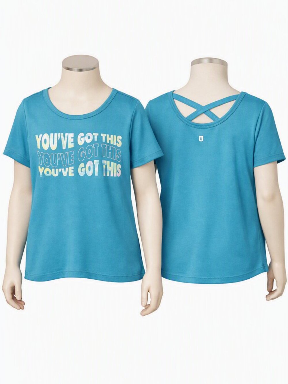 Ideology Girls Graphic Criss-Cross Pullover Tee Turquoise Size Medium (8-10)